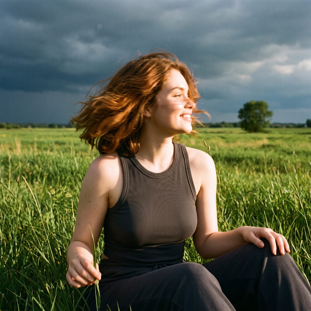 Candid Moment in Stormy Meadow