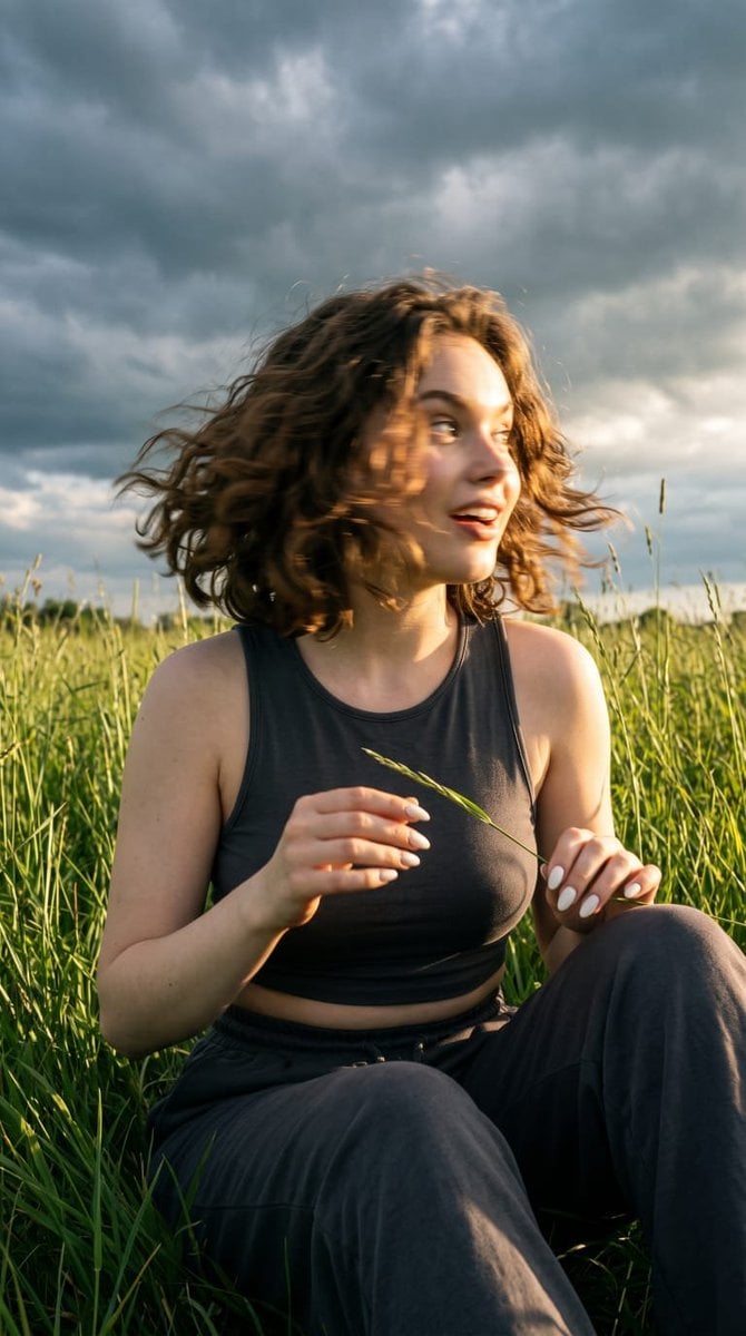 Candid Moment in Stormy Meadow - alternate