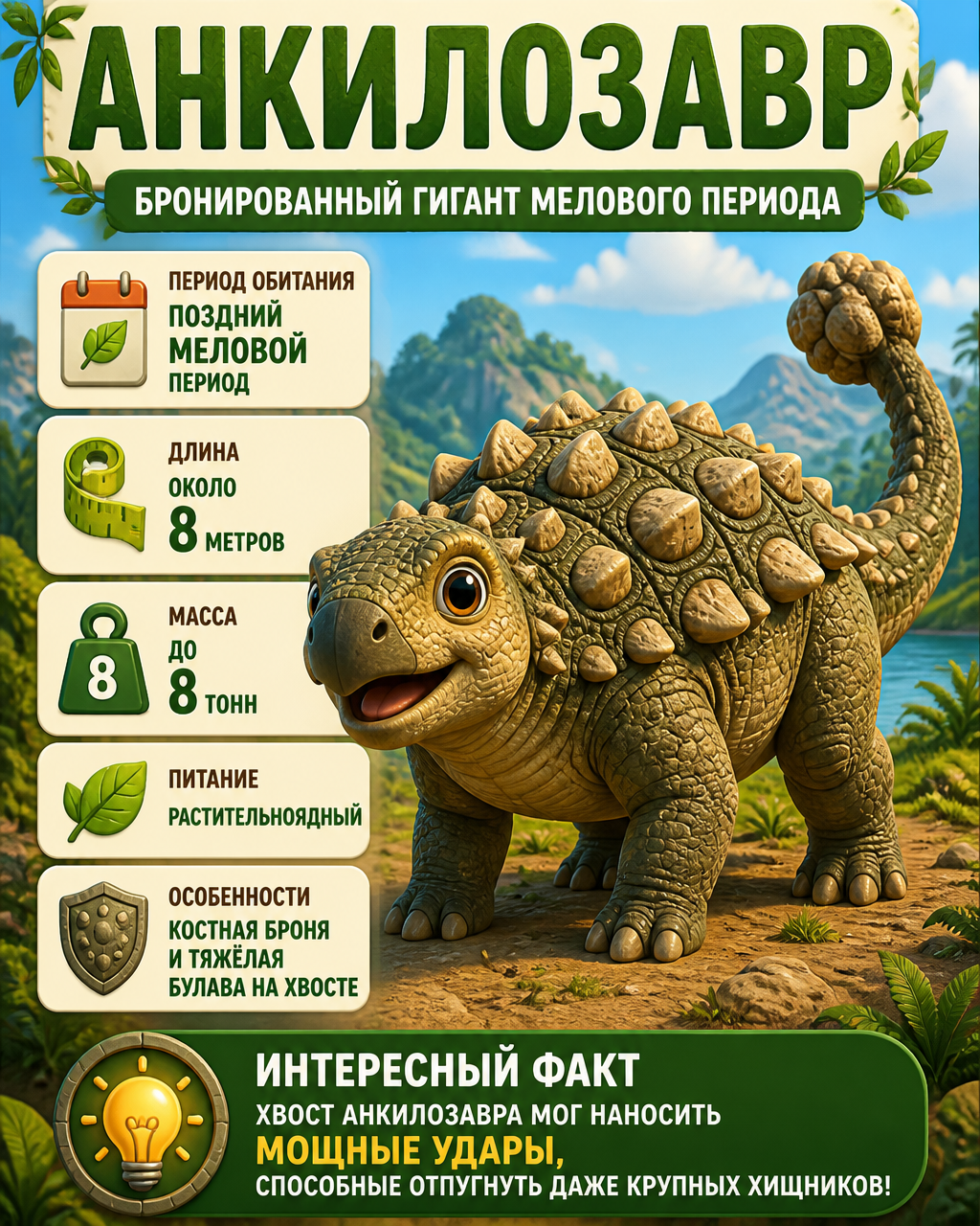 Pixar-Style Ankylosaurus Educational Infographic