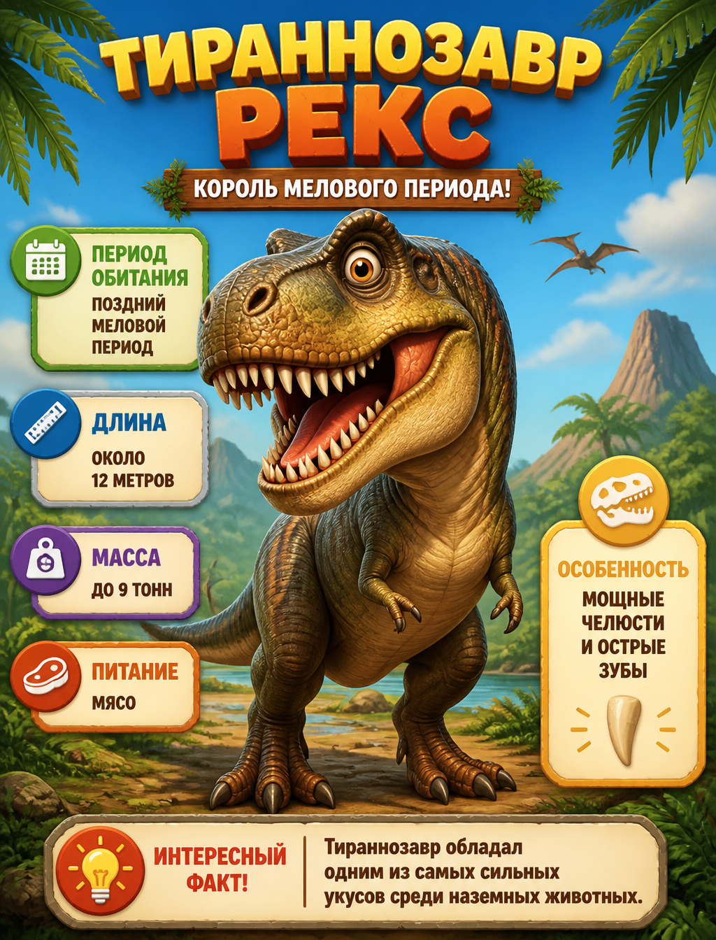 Cute 3D T-Rex Educational Infographic