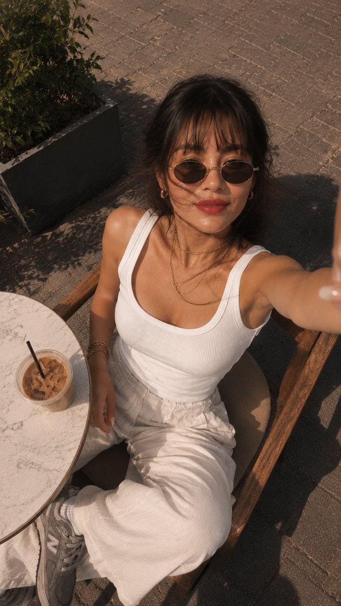 Candid Sunny Cafe Moment Top-Down View - alternate