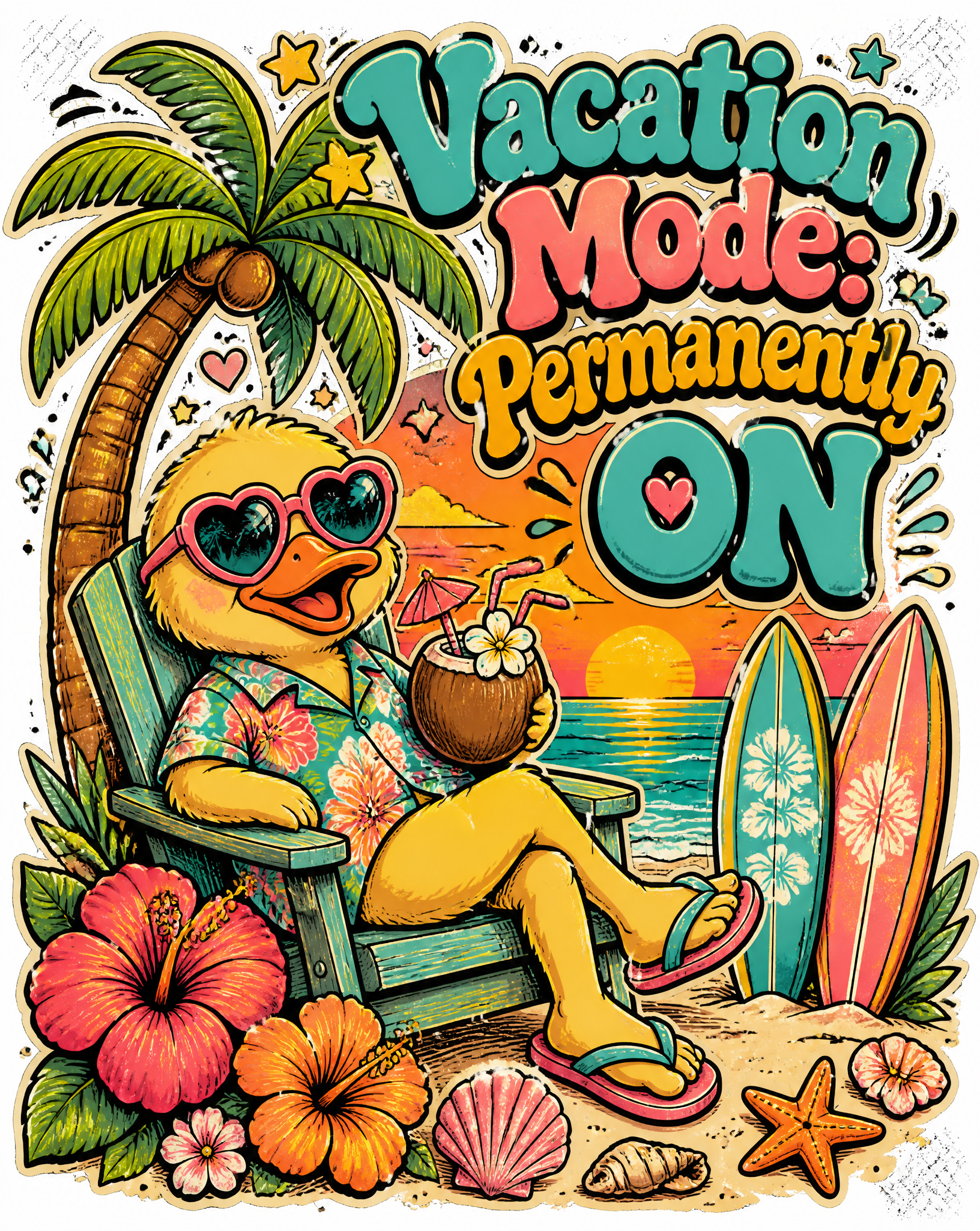 Retro Summer Duck Vacation T-Shirt Design