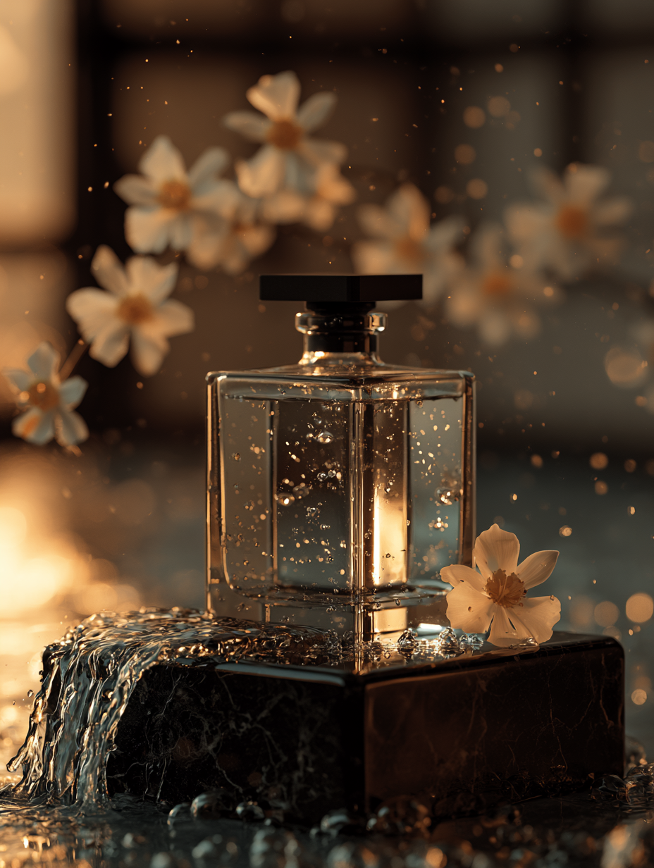 Opulent Crystal Perfume on Black Marble