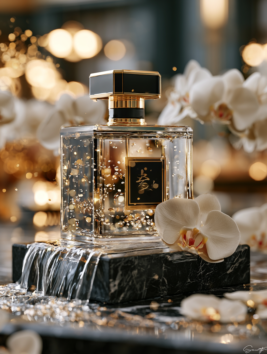 Opulent Crystal Perfume on Black Marble - alternate