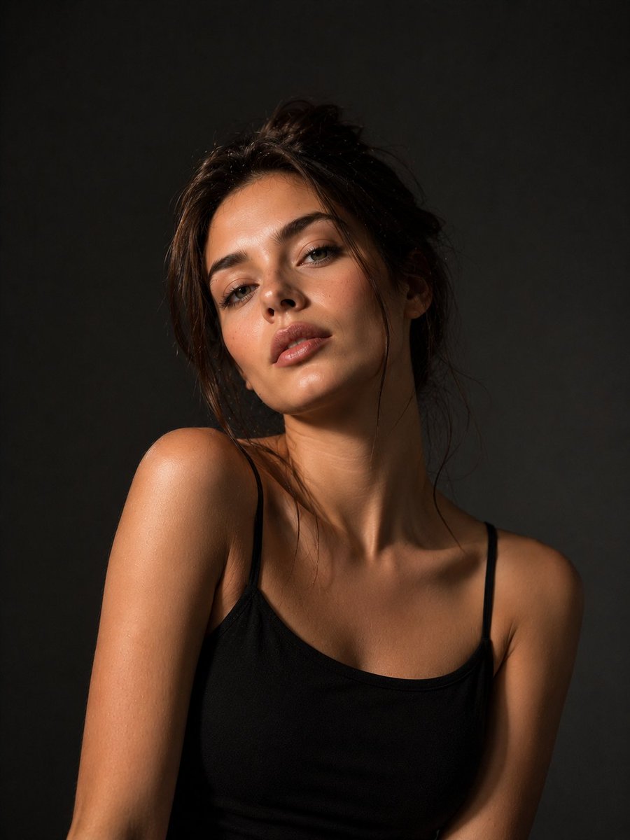 Low-Key Editorial Portrait of European Woman