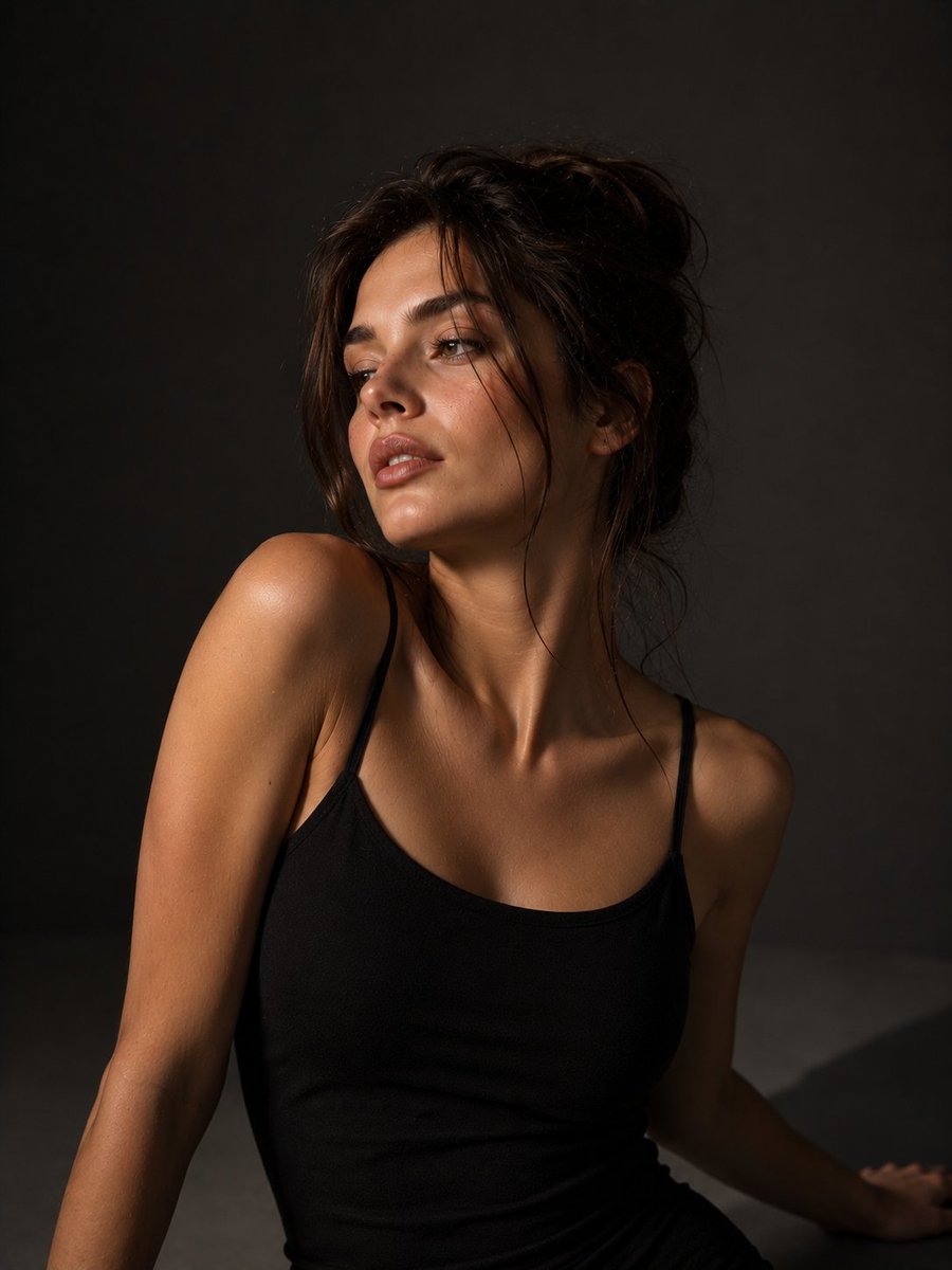 Low-Key Editorial Portrait of European Woman - alternate