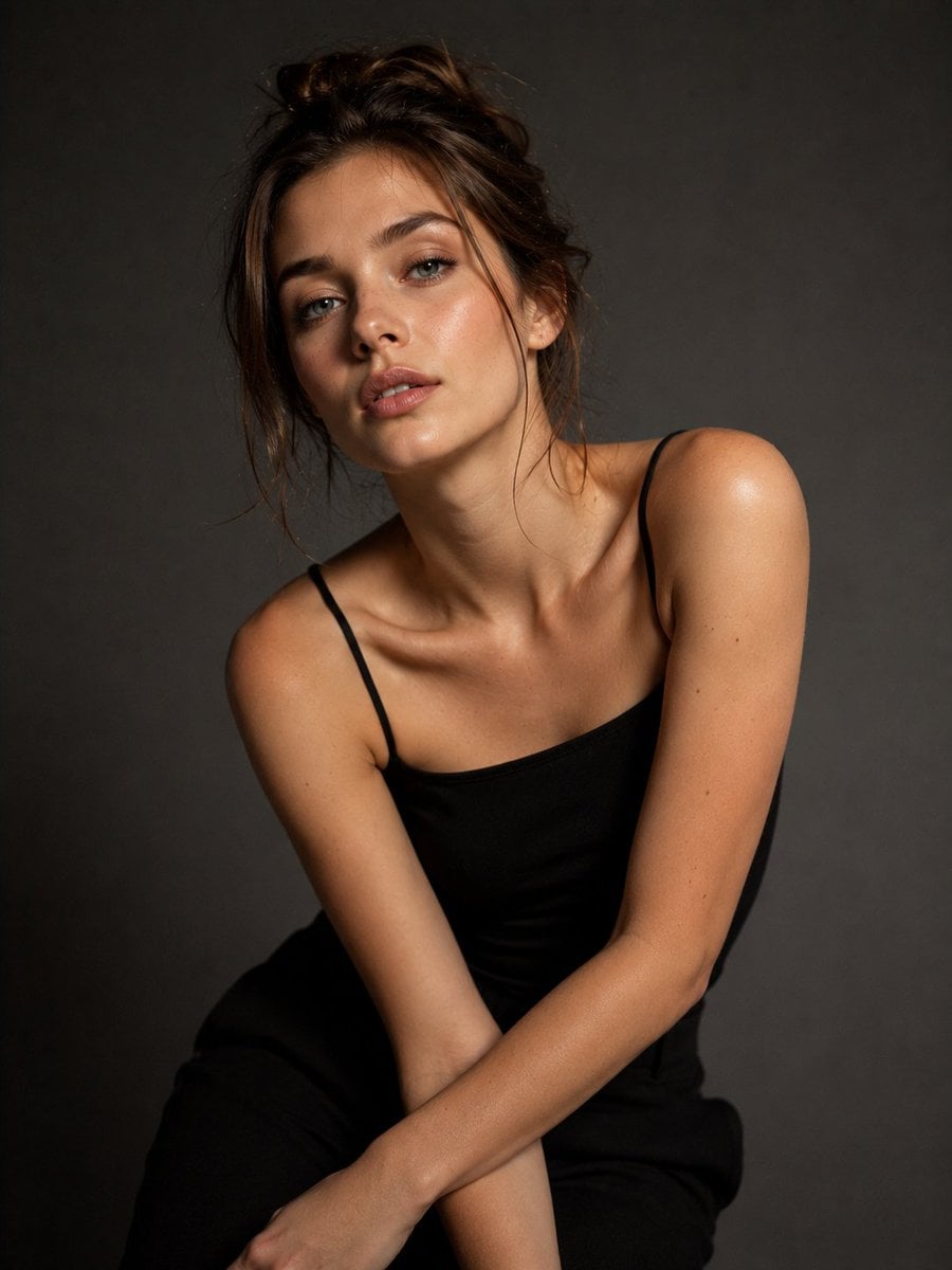 Low-Key Editorial Portrait of European Woman - alternate