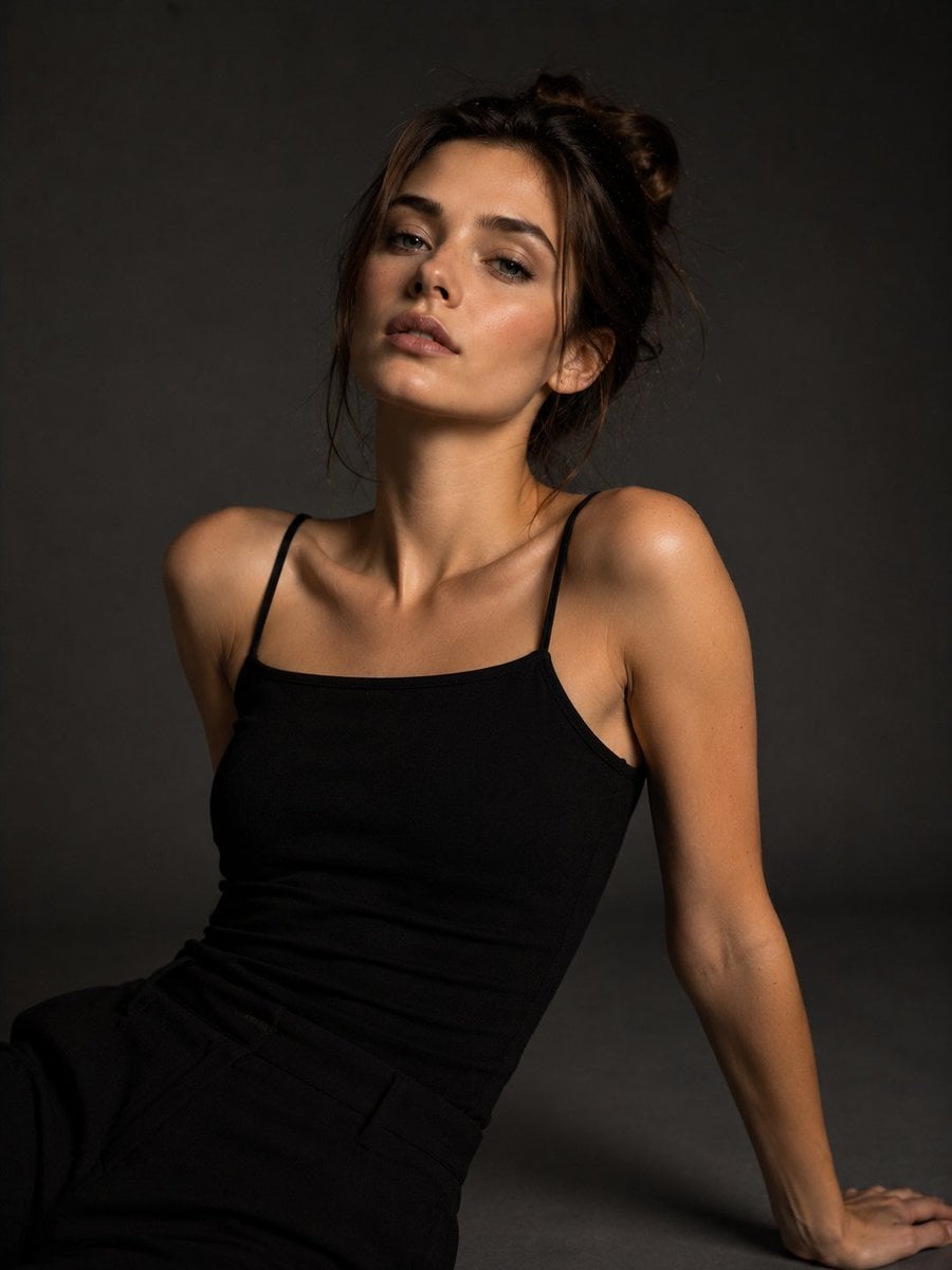 Low-Key Editorial Portrait of European Woman - alternate
