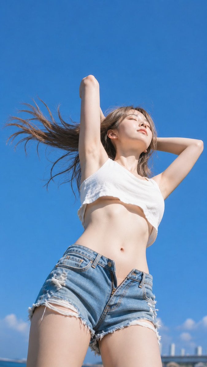 Summer Breeze Fashion Portrait Under Cobalt Sky
