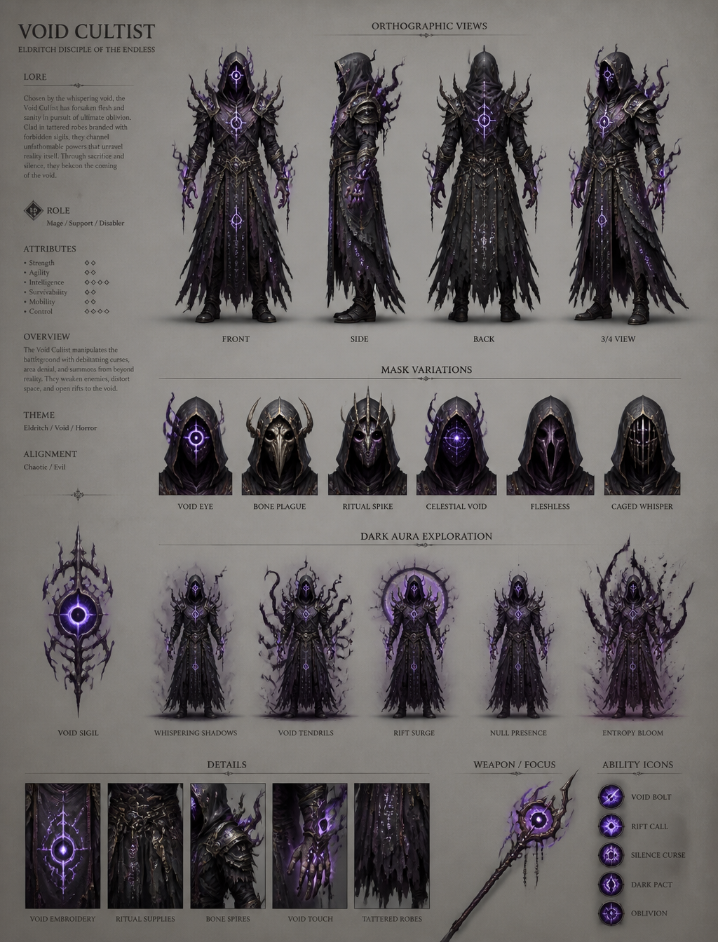 Eldritch Void Cultist Concept Sheet