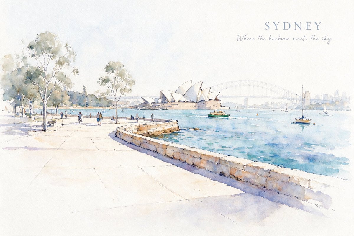 Minimalist Urban Aquarelle Sketch of a Peaceful Cityscape - alternate