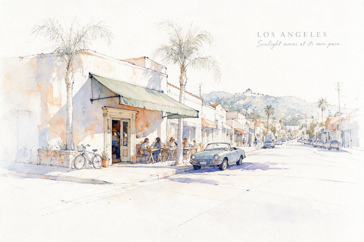 Minimalist Urban Aquarelle Sketch of a Peaceful Cityscape - alternate