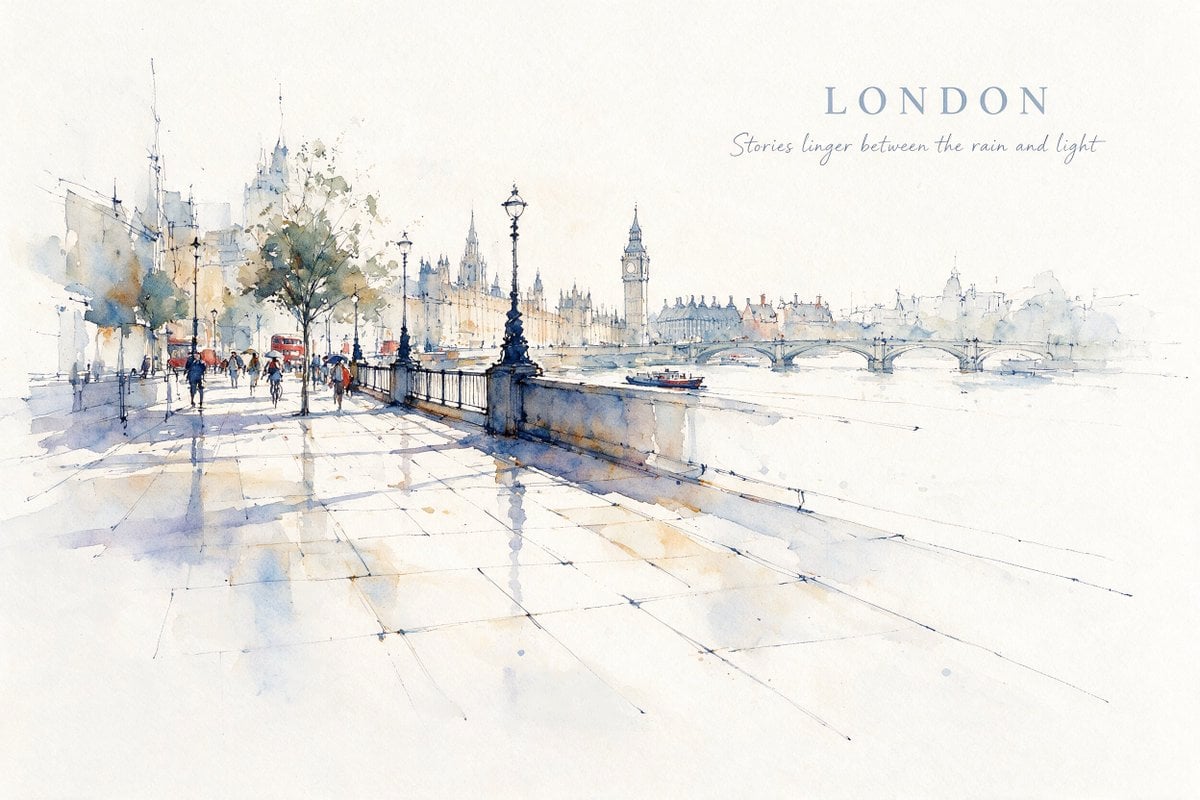 Minimalist Urban Aquarelle Sketch of a Peaceful Cityscape - alternate