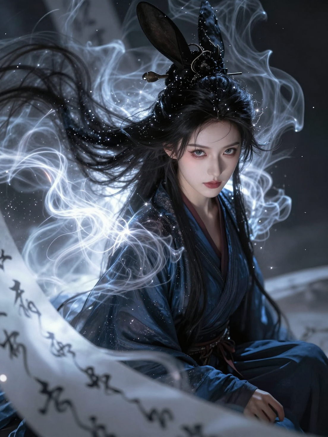 Celestial Hanfu Maiden with Ethereal Smoke