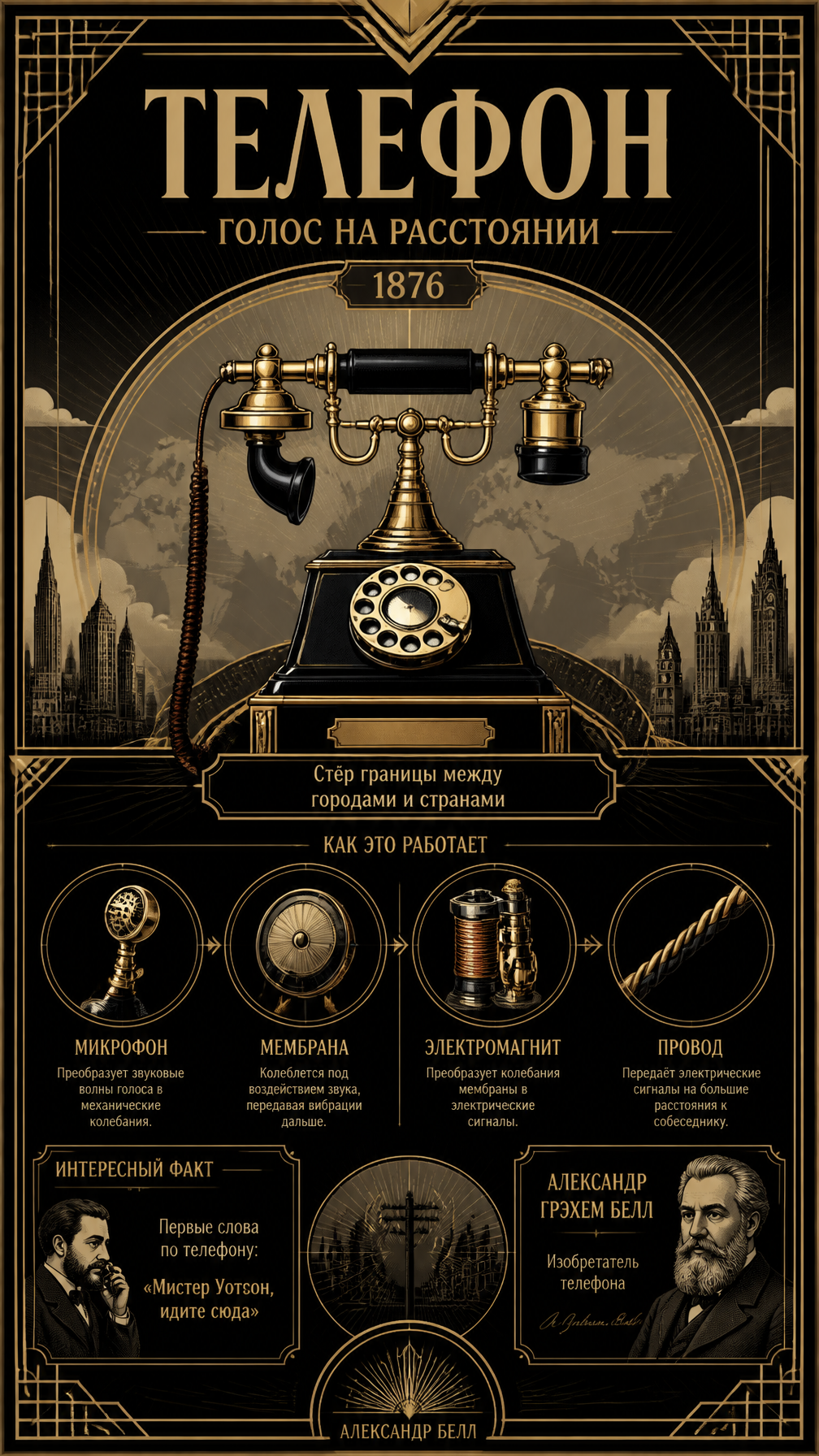 Alexander Bell's 1876 Telephone Art Deco Infographic