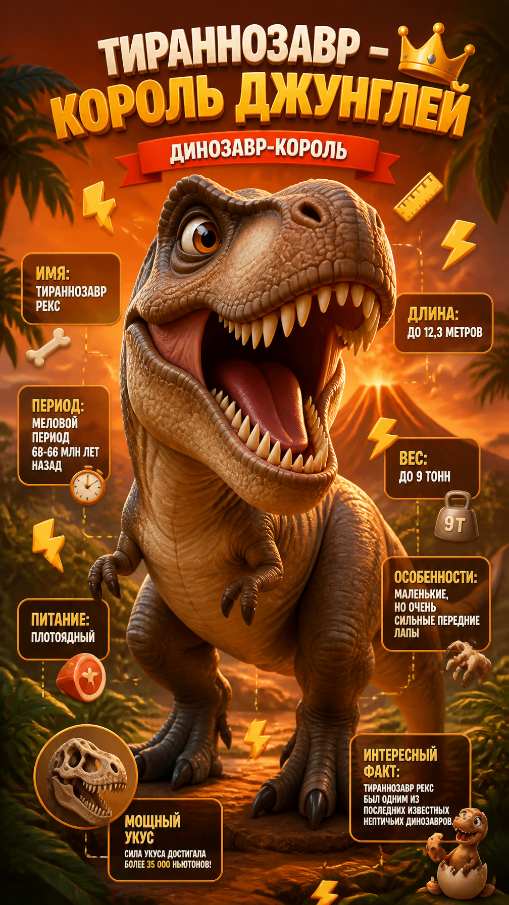 Cute T-Rex Dino King 3D Character