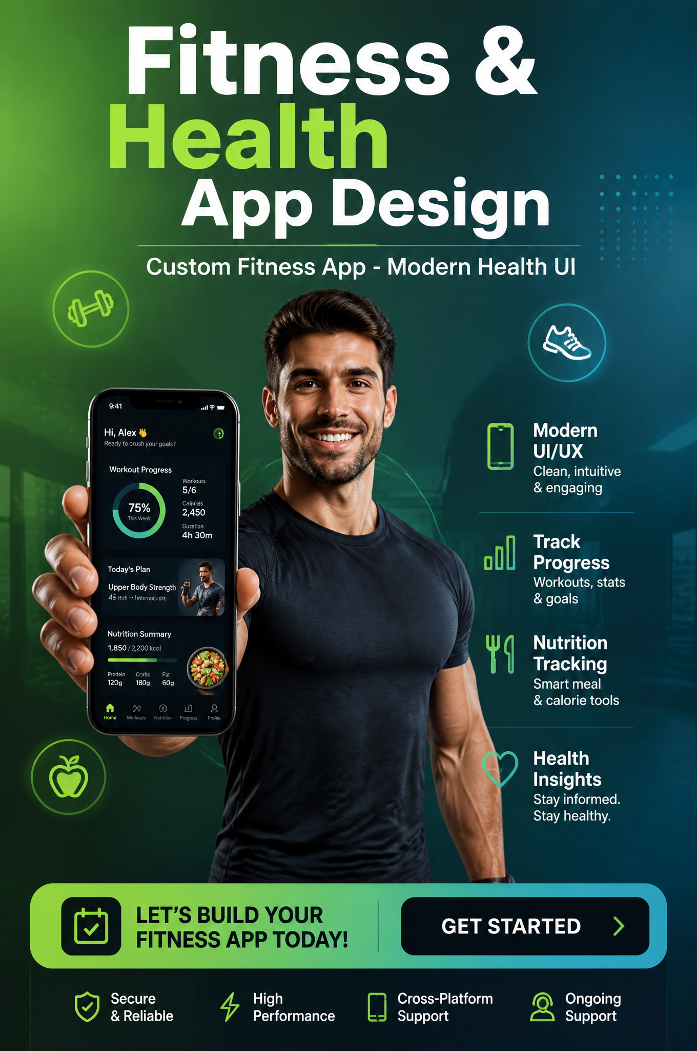 Modern Health and Fitness App Promotion Layout