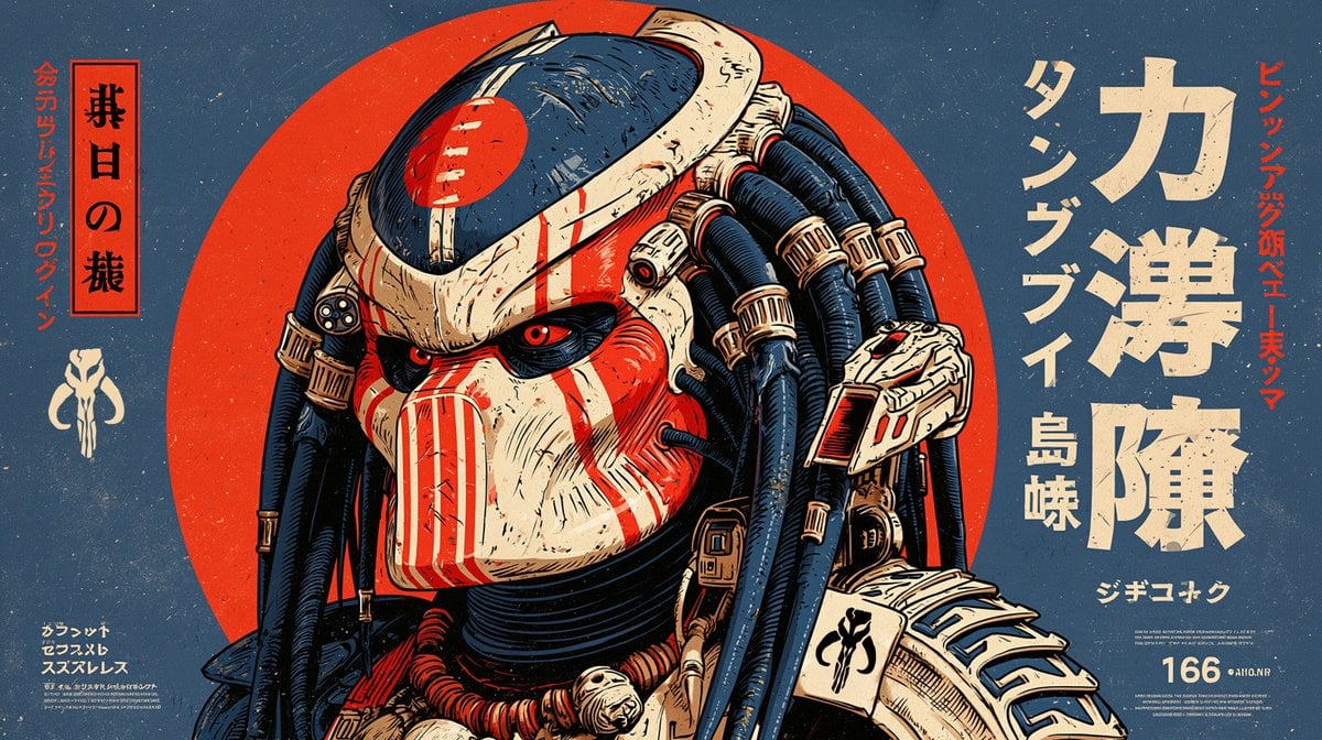 Cybernetic Hunter in Neo-Tokyo Cinematic Poster