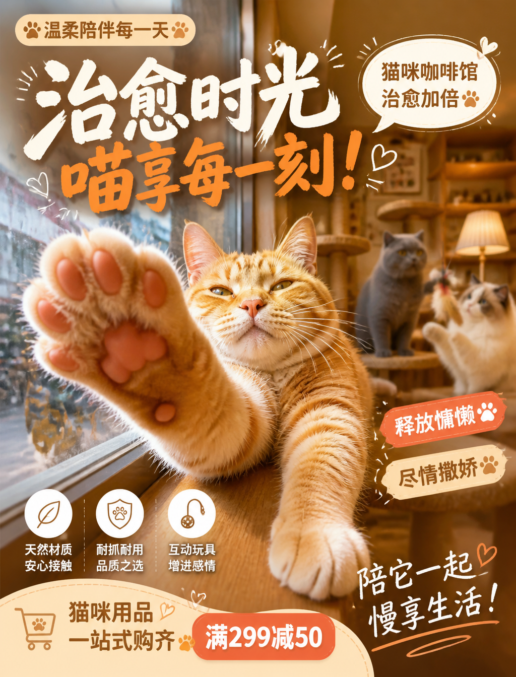 Cozy Cat Cafe Promotional Poster with Orange Tabby