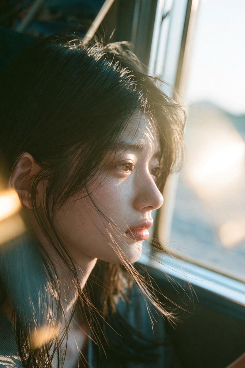 Golden Hour Solitude of a Young East Asian Woman