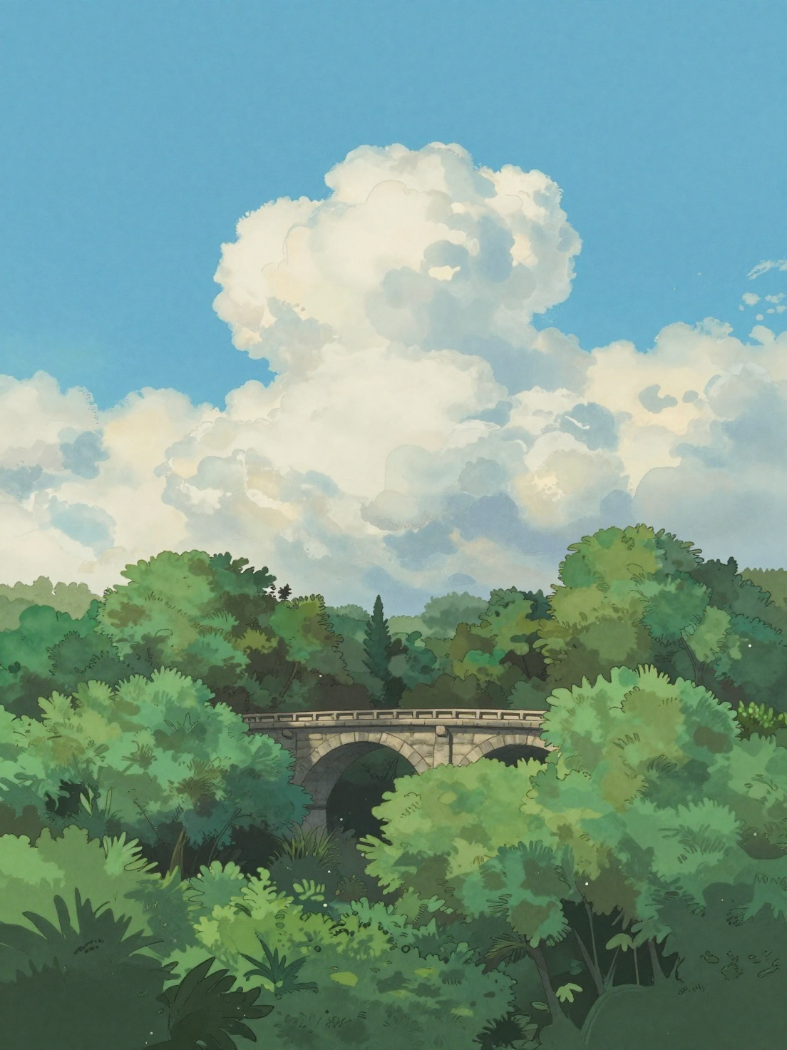 Ghibli-Inspired Minimalist Forest Vista