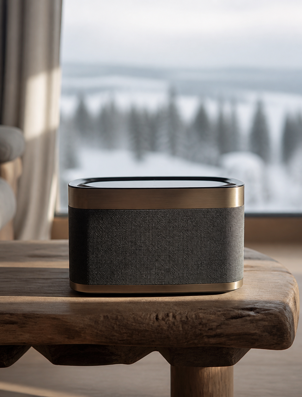 Scandinavian Minimalist Brass & Fabric Wireless Speaker