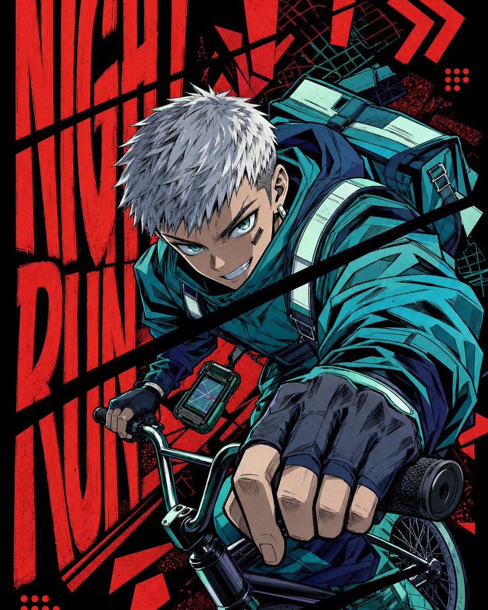 Neon Teal & Crimson Manga Action Poster - alternate