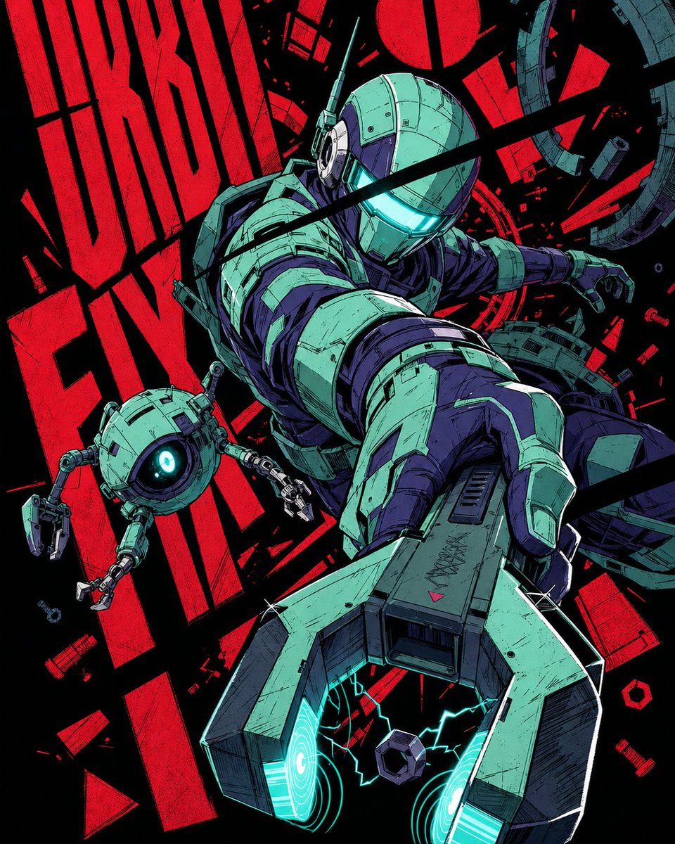 Neon Teal & Crimson Manga Action Poster - alternate
