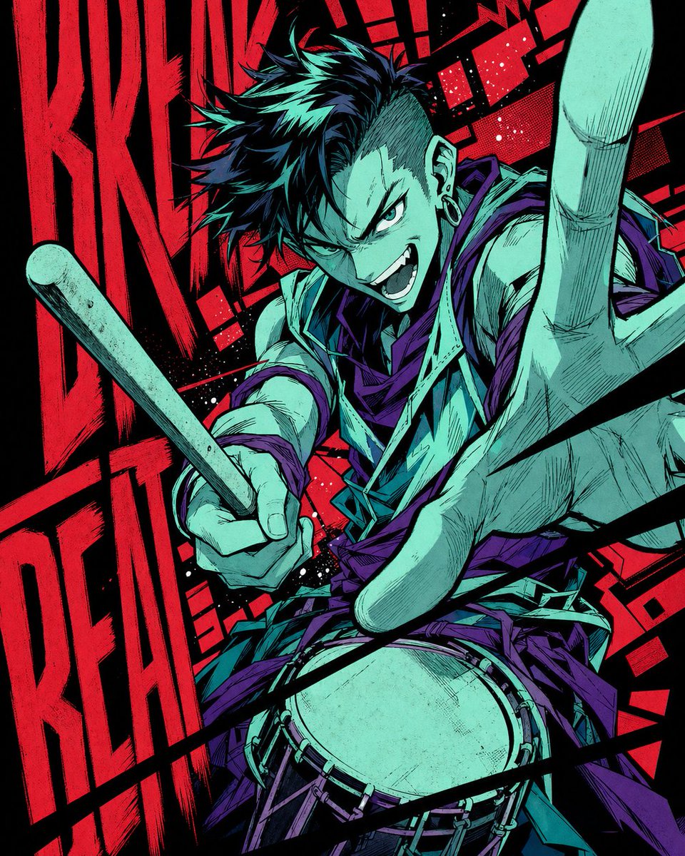 Neon Teal & Crimson Manga Action Poster - alternate