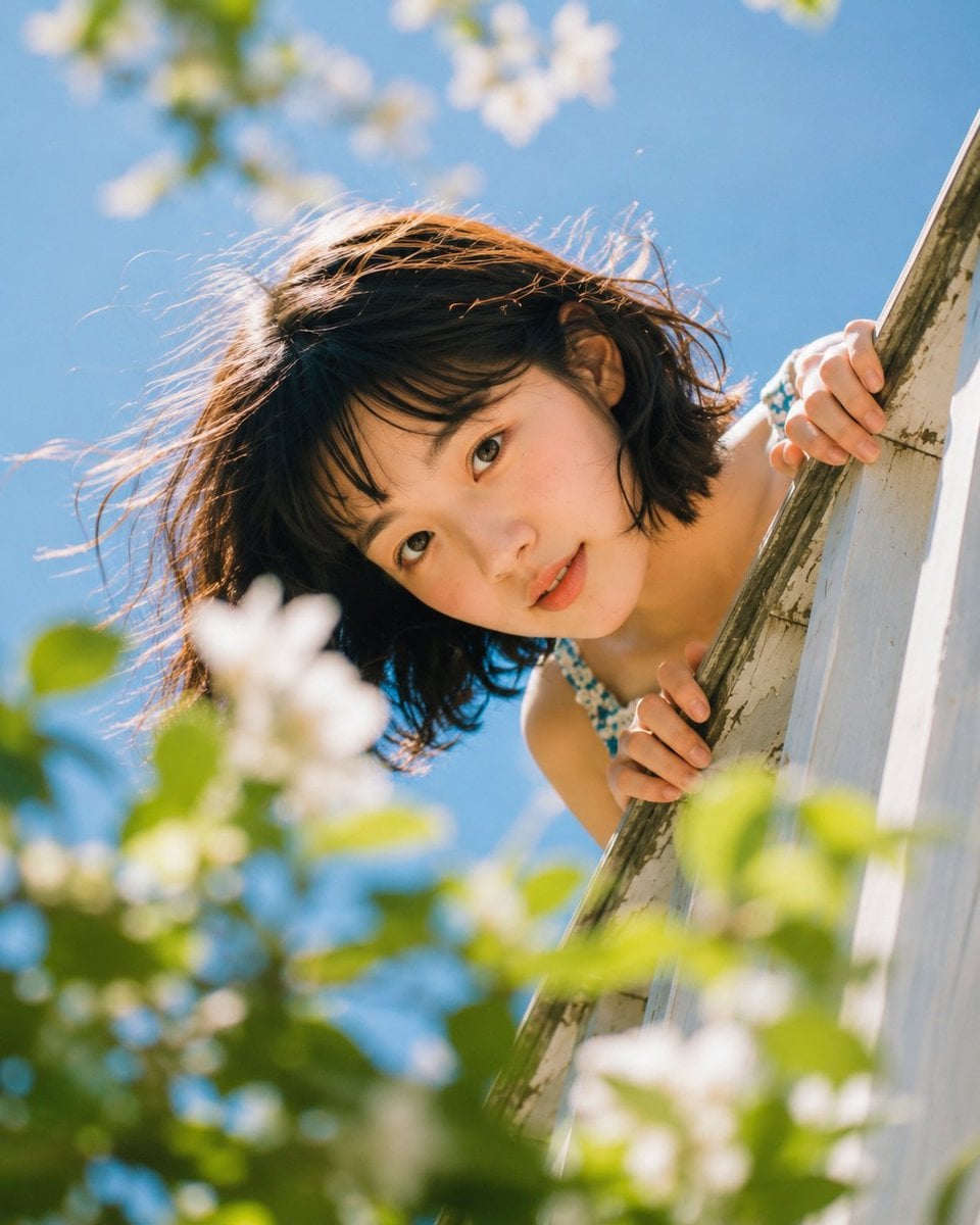 Summer Dream: Woman on Floral Balcony at Golden Hour - alternate