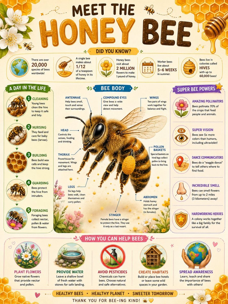 Honey Bee Educational Anatomy Infographic