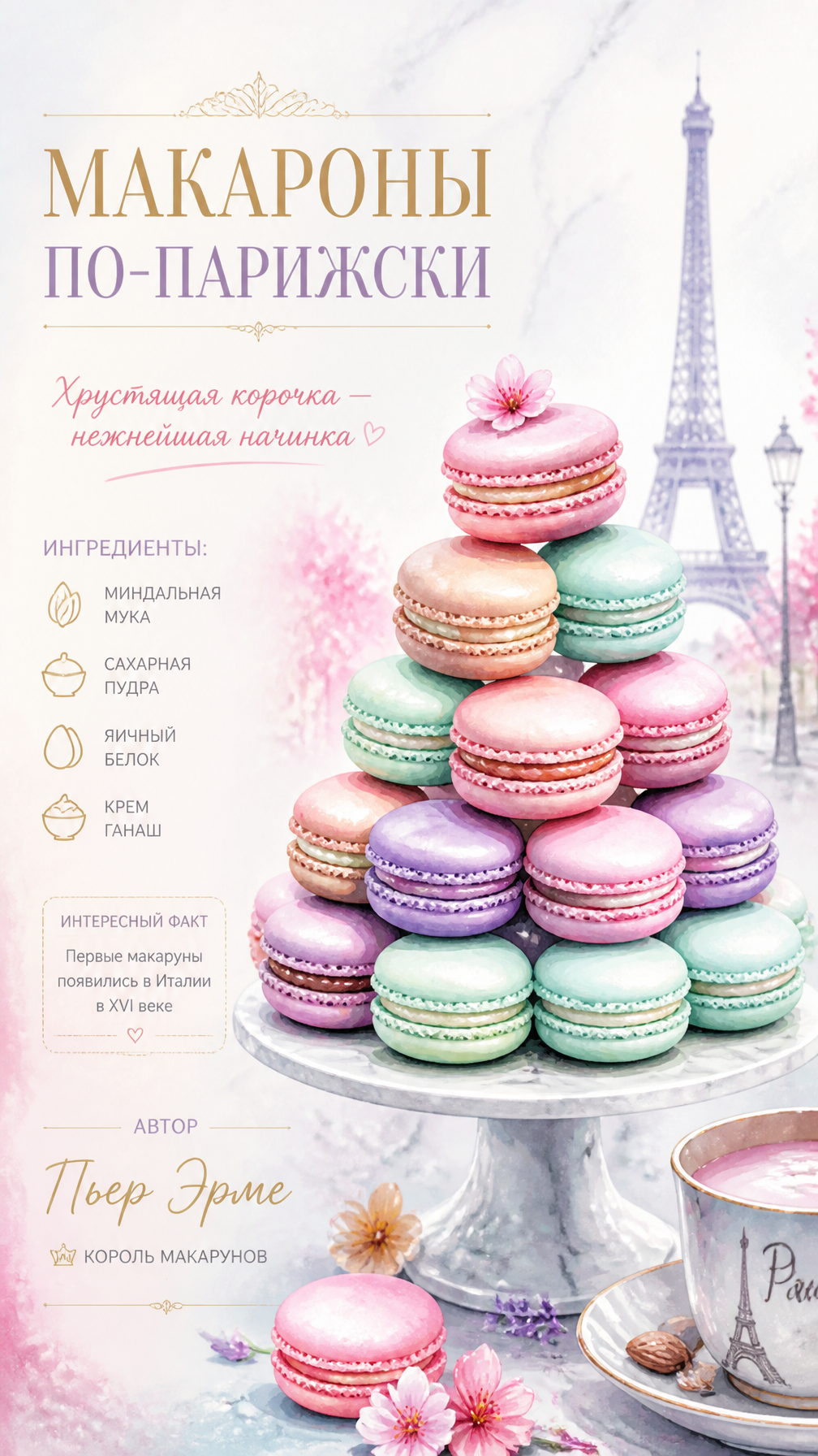 Parisian Pastel Macarons Watercolor Art