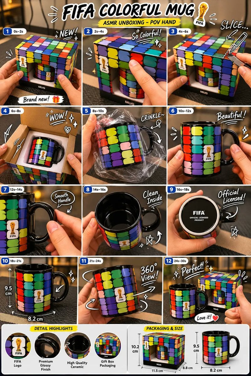 Professional 12-Panel FIFA Mug ASMR Storyboard Template