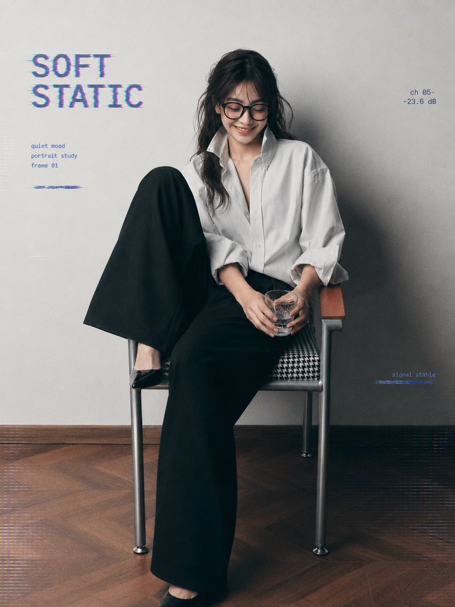 Minimalist Editorial Portrait with Glitch Typography