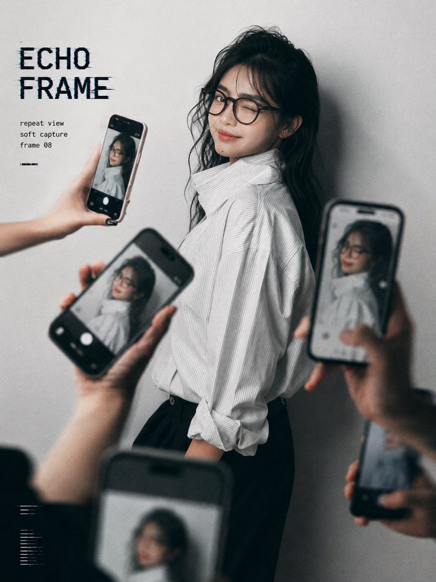Minimalist Editorial Portrait with Glitch Typography - alternate