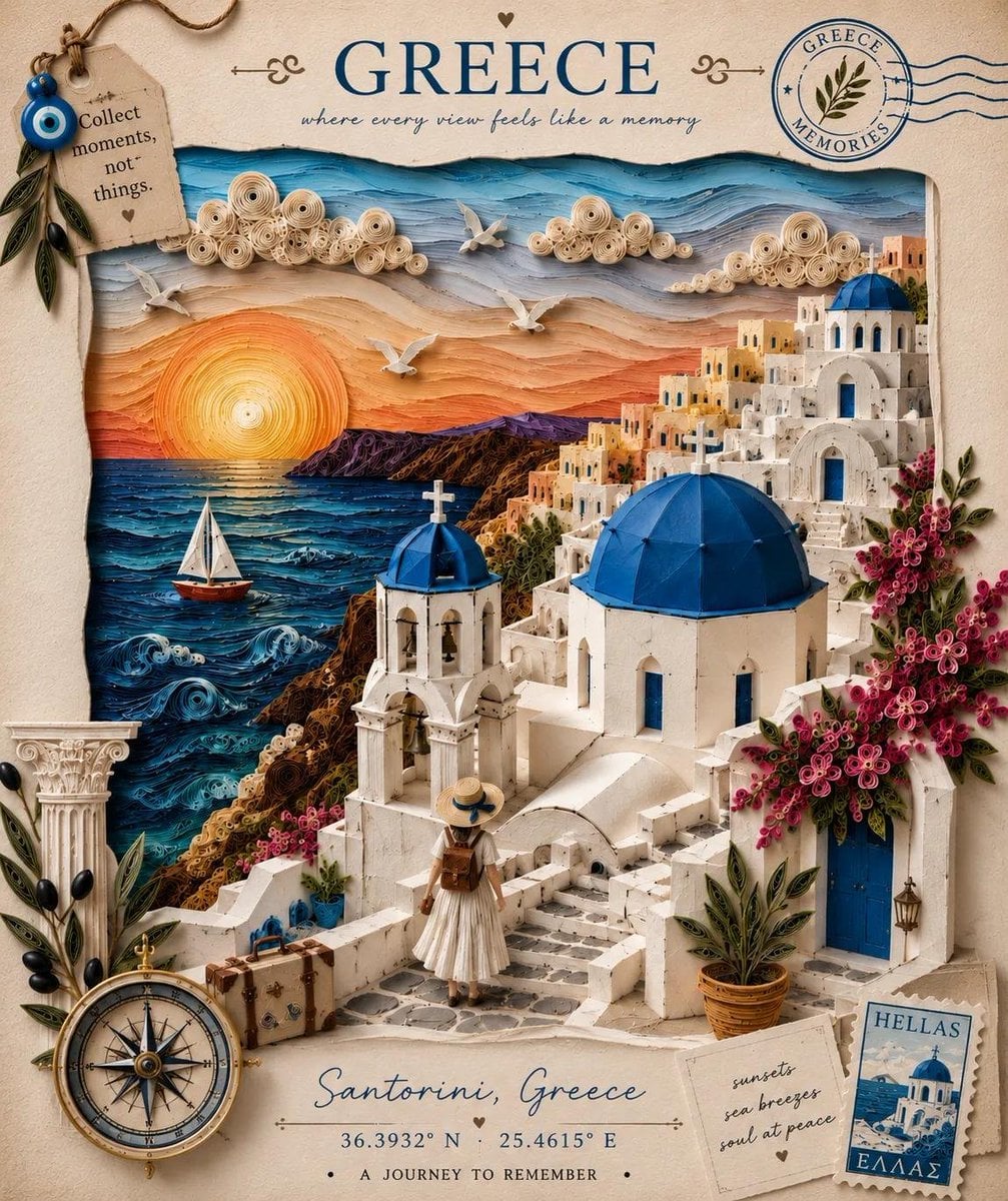 Vintage 3D Paper Quilling Travel Poster