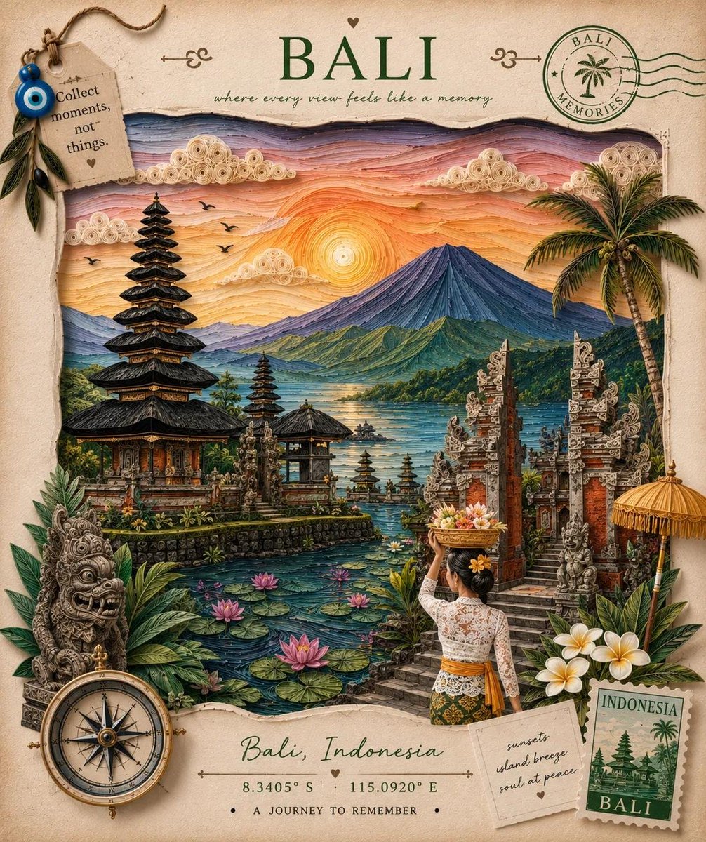 Vintage 3D Paper Quilling Travel Poster - alternate