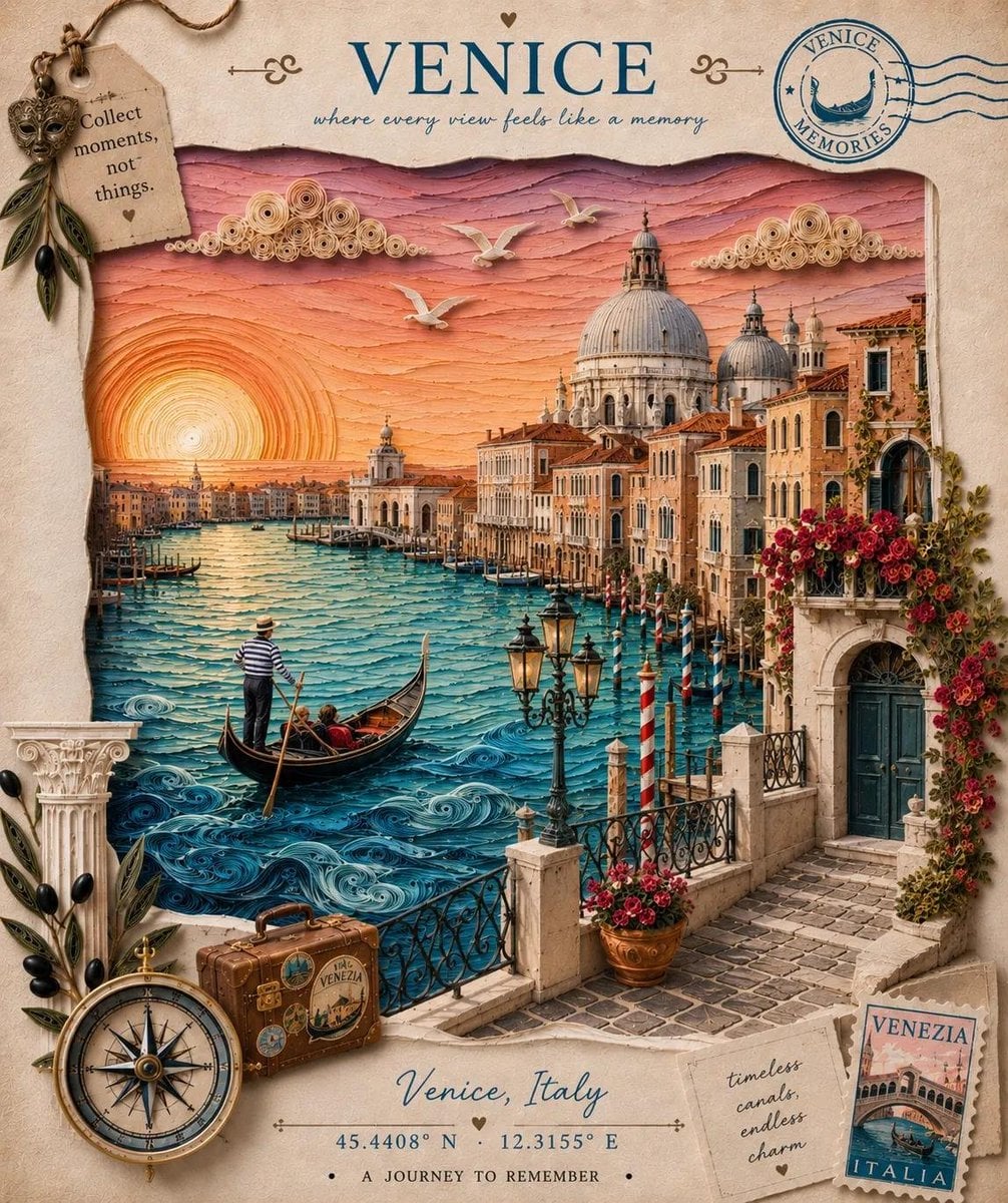 Vintage 3D Paper Quilling Travel Poster - alternate