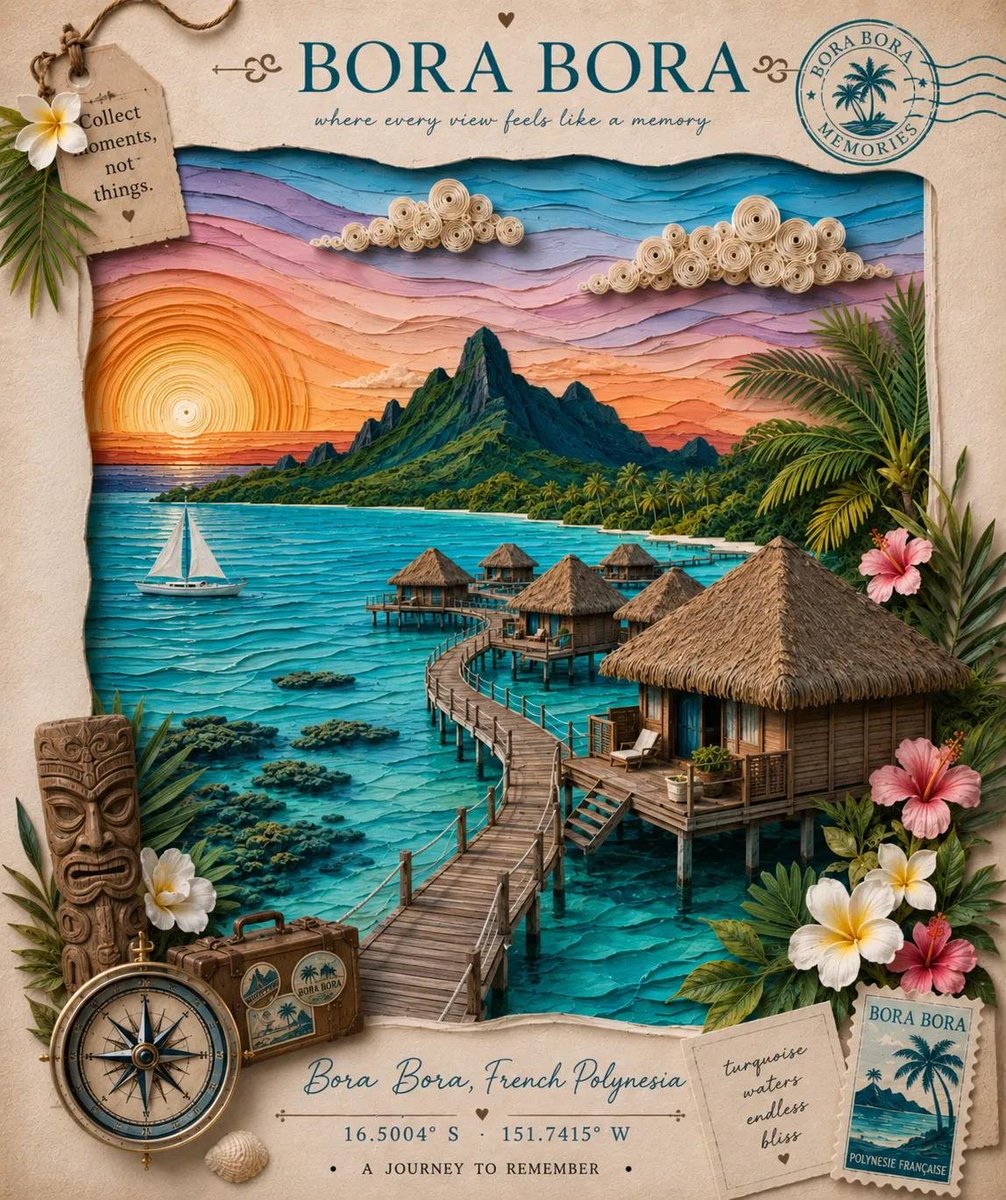 Vintage 3D Paper Quilling Travel Poster - alternate