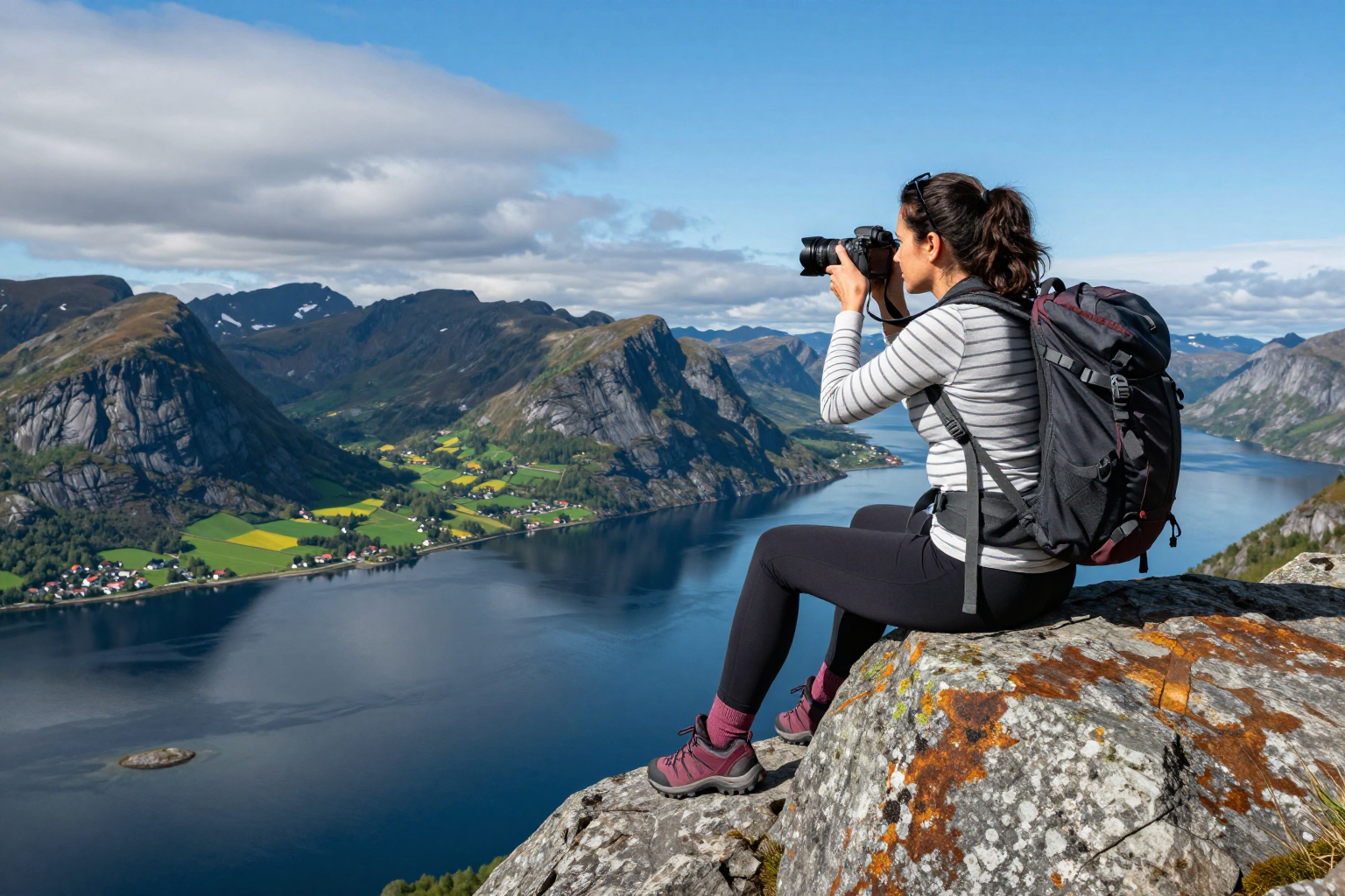 Female Photographer Overlooking Scandinavian Highlands
