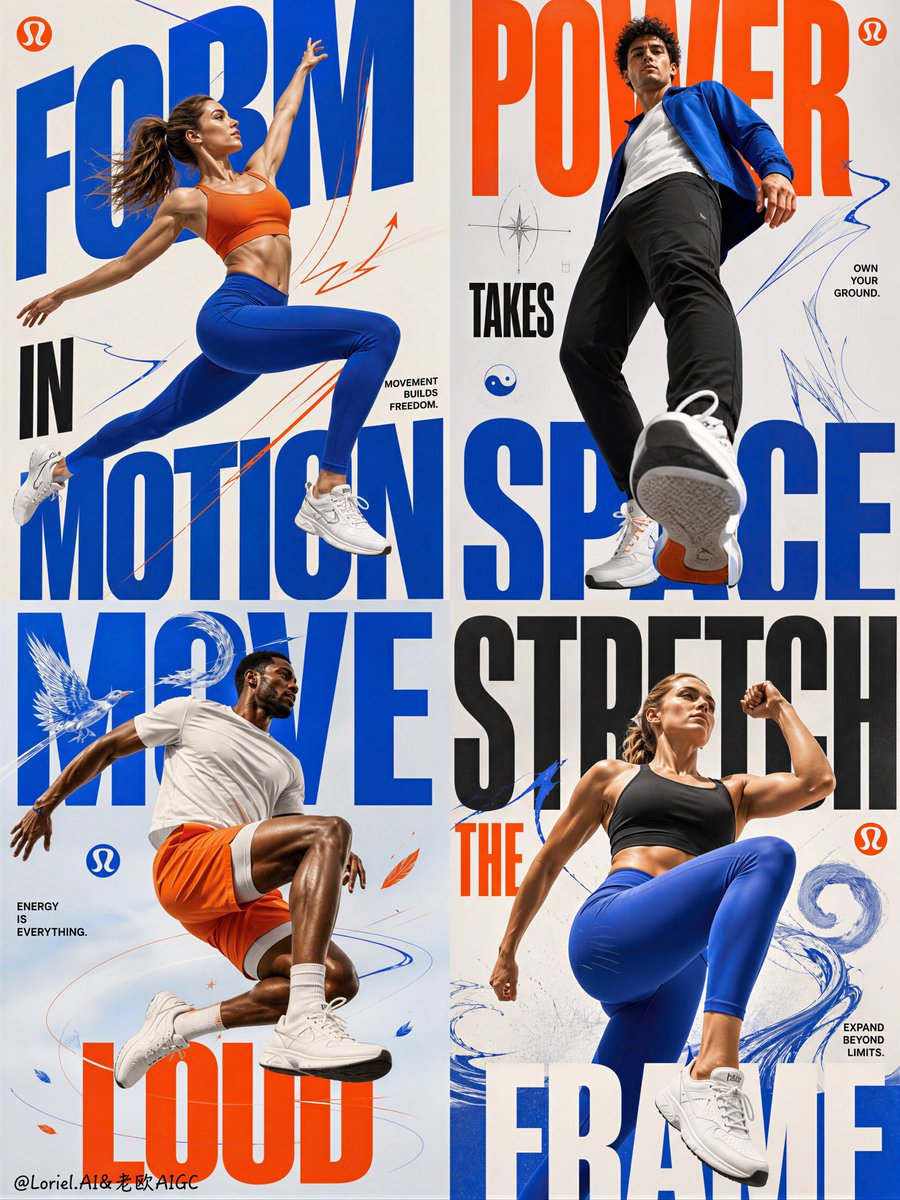 Lululemon Cobalt & Orange High-Performance 4-Panel Editorial Poster