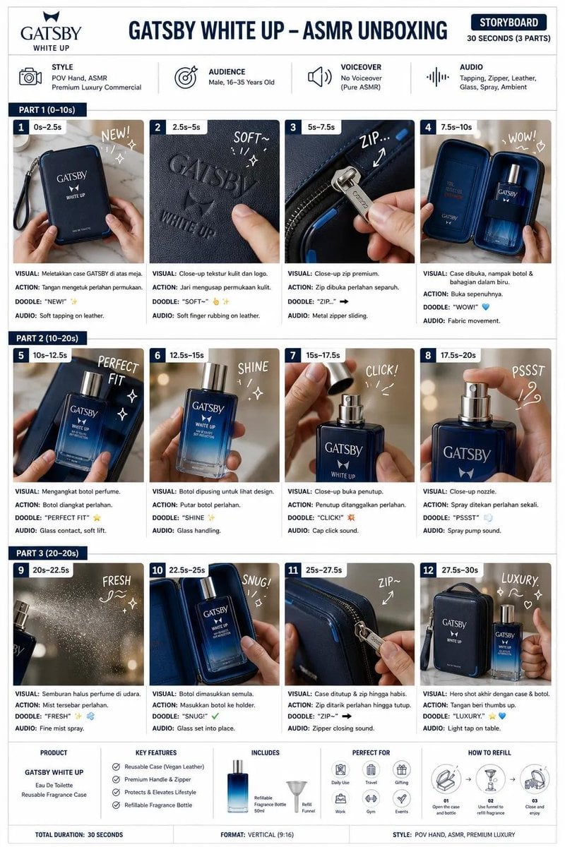 Luxury Perfume ASMR Commercial Storyboard Layout