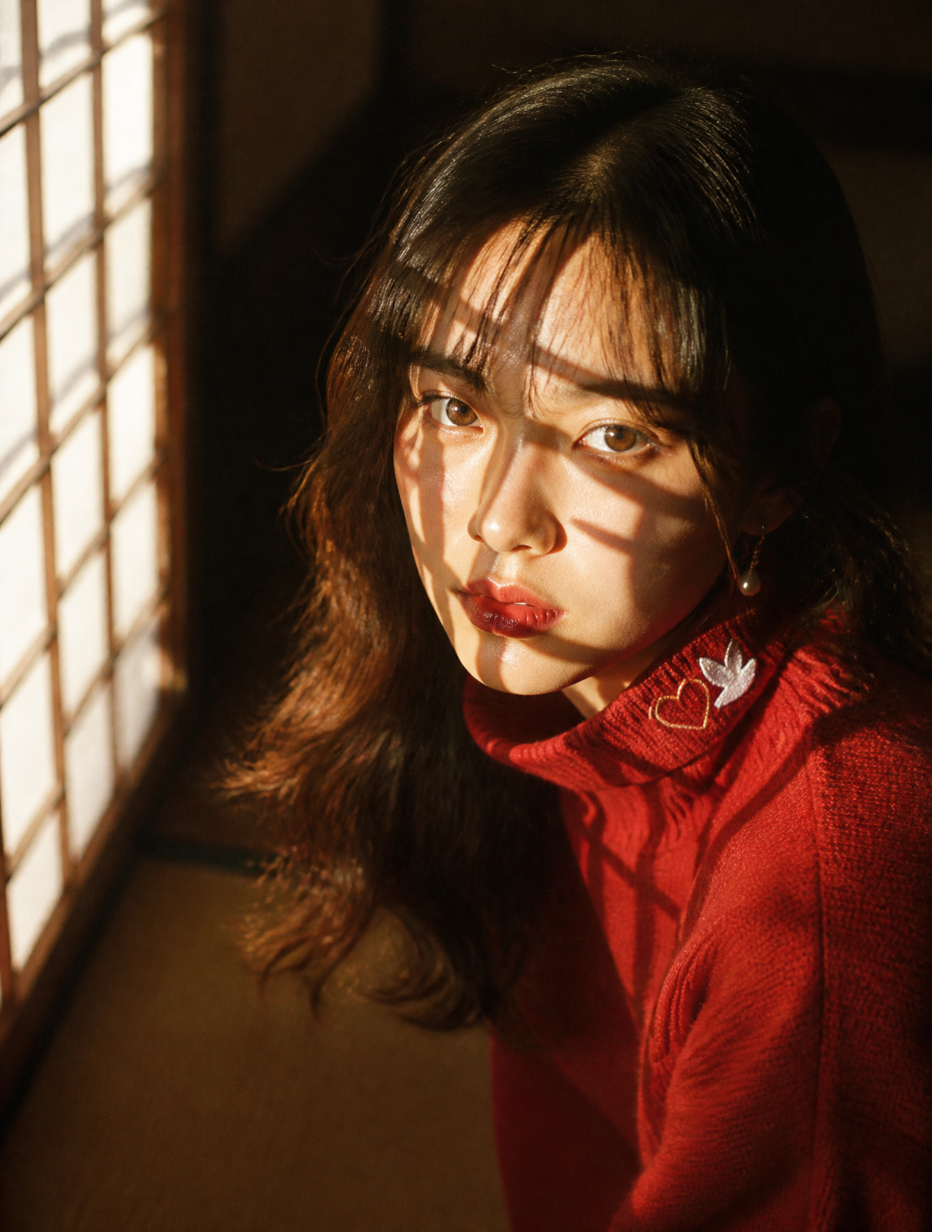Japanese Muse in Golden Shoji Light