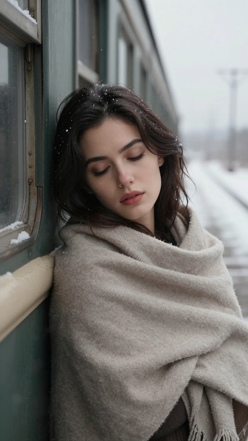 Melancholic Winter Wait at Vintage Station