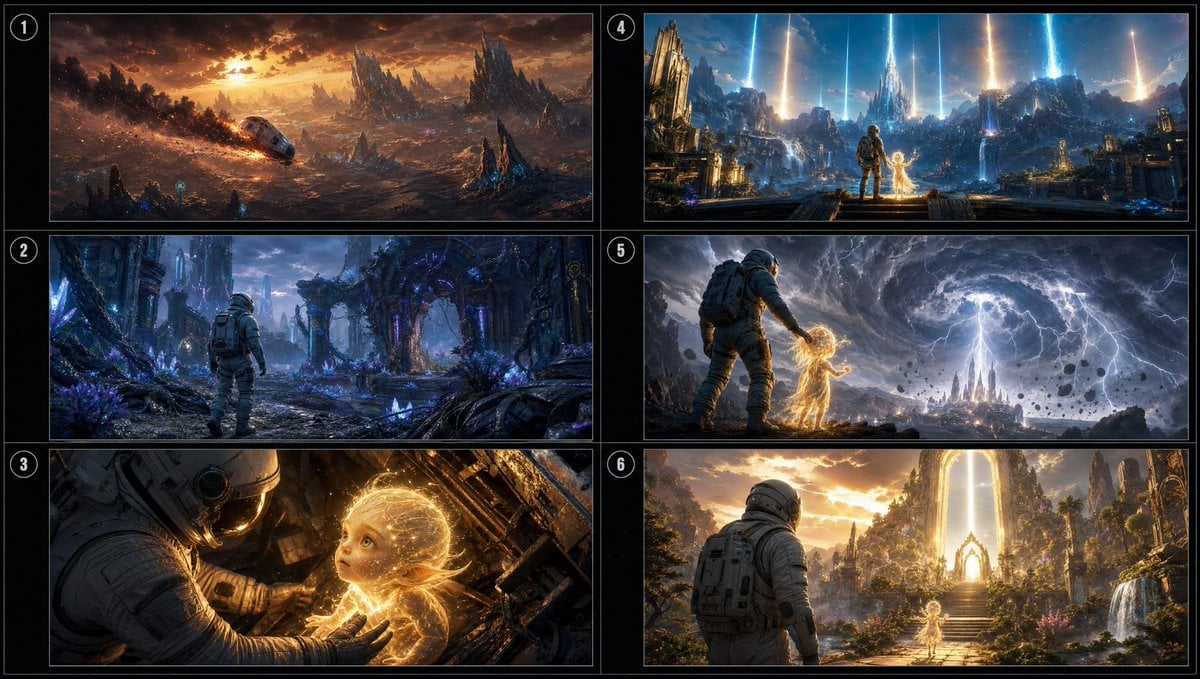 Cinematic Six-Frame Sequence Storyboard