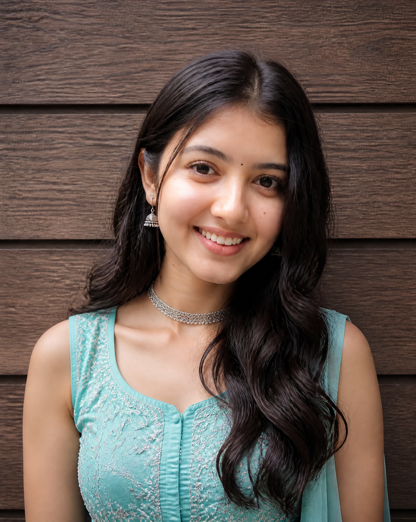 Elegant Portrait of a Woman in Turquoise Ethnic Wear