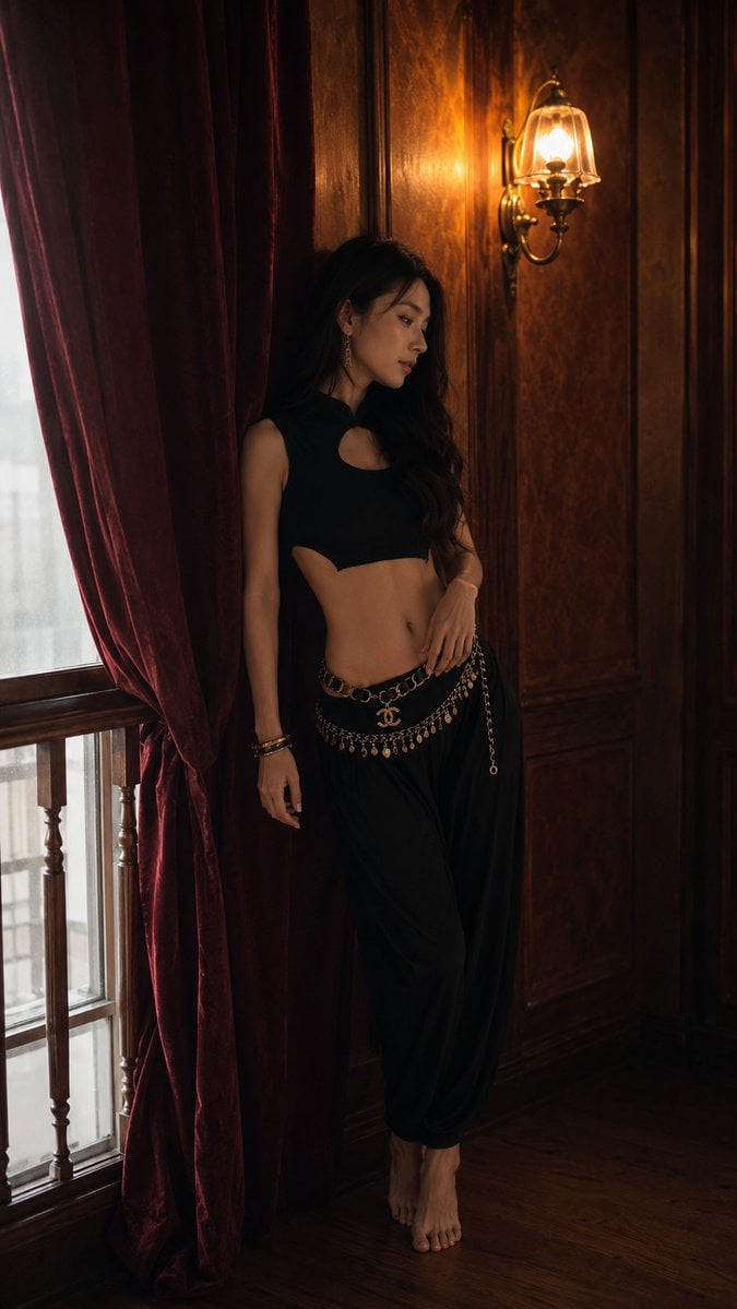 Elegant East Asian Woman in Vintage Luxury Interior - alternate