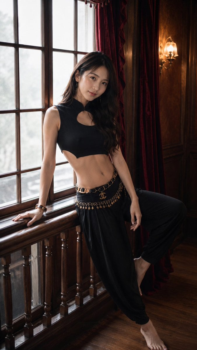 Elegant East Asian Woman in Vintage Luxury Interior - alternate