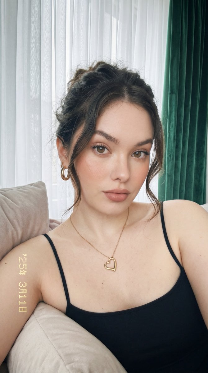 Candid Indoor Portrait of Young Woman with Gold Jewelry