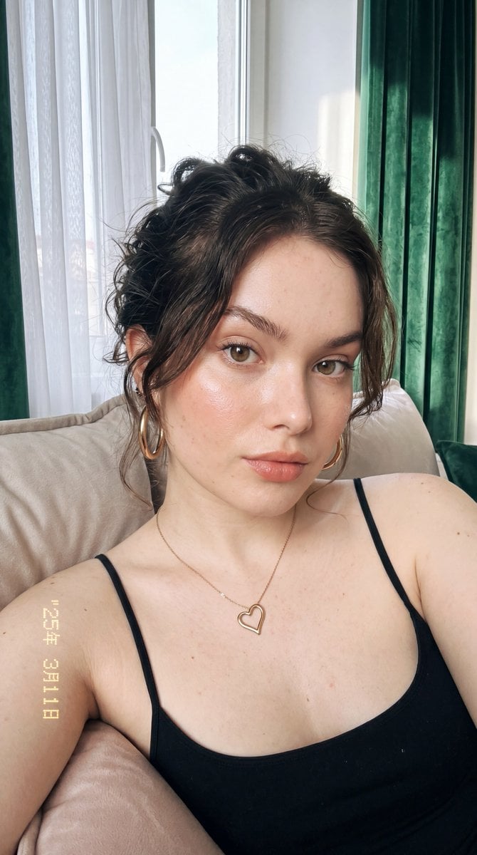 Candid Indoor Portrait of Young Woman with Gold Jewelry - alternate
